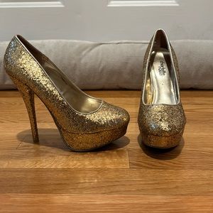 Sparkly gold platform high heels